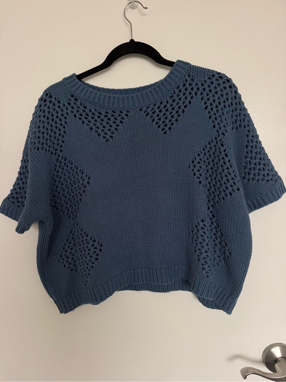 Splendid Dusty Blue Open-Knit Crewneck Sweater